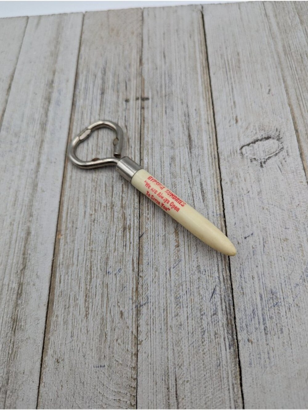 Vintage Advertising Bottle Jar Opener Lid Lift Church Key White 5"